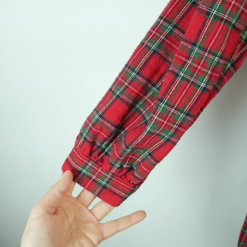 Vintage Large Red Plaid Flannel Nightgown Cotton Prairie Traditional Modest